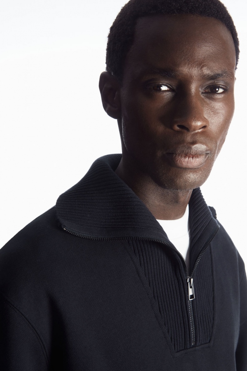 Men's COS Funnel-Neck Half-Zip Sweatshirt Navy NZ-23MLJSETV