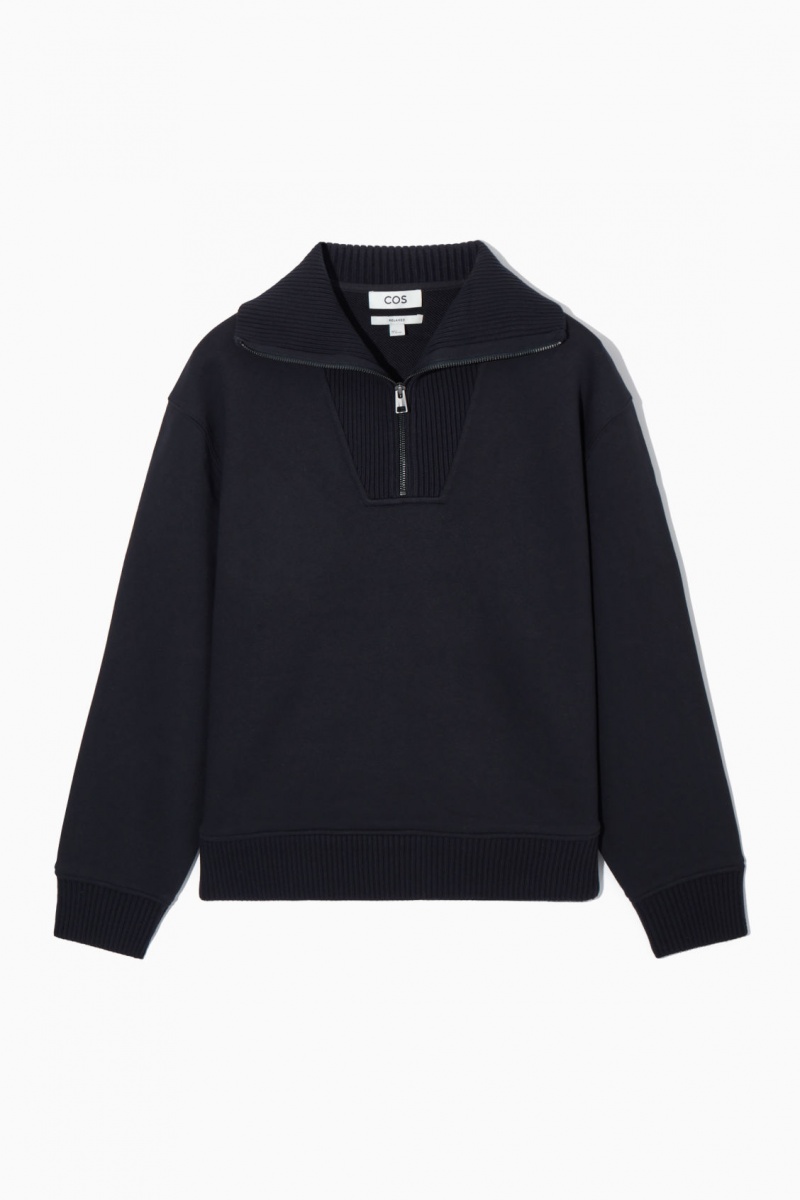 Men's COS Funnel-Neck Half-Zip Sweatshirt Navy NZ-23MLJSETV