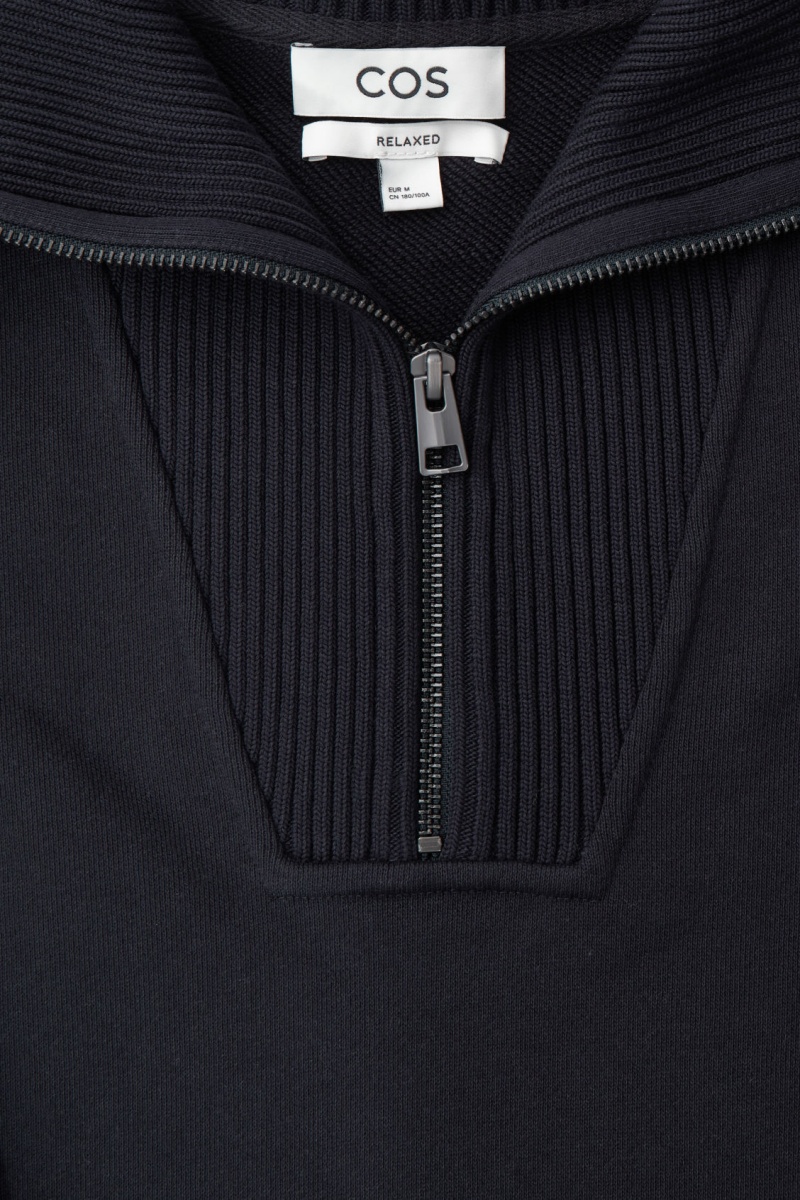 Men's COS Funnel-Neck Half-Zip Sweatshirt Navy NZ-23MLJSETV