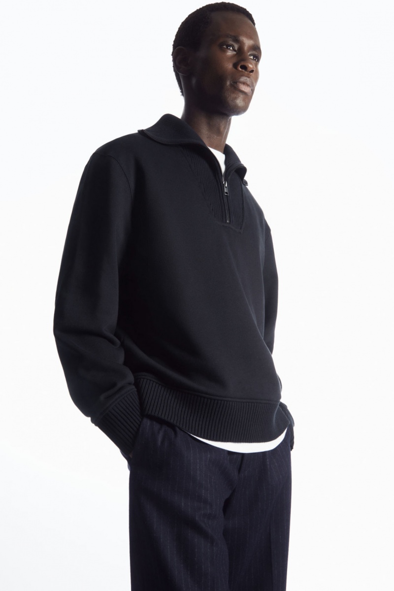 Men\'s COS Funnel-Neck Half-Zip Sweatshirt Navy NZ-23MLJSETV