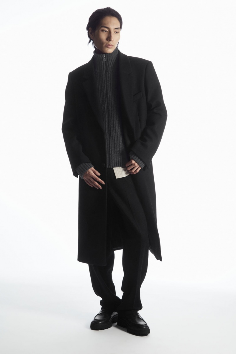 Men's COS Funnel-Neck Knitted Wool Jackets Dark Grey NZ-29ZBWIREL