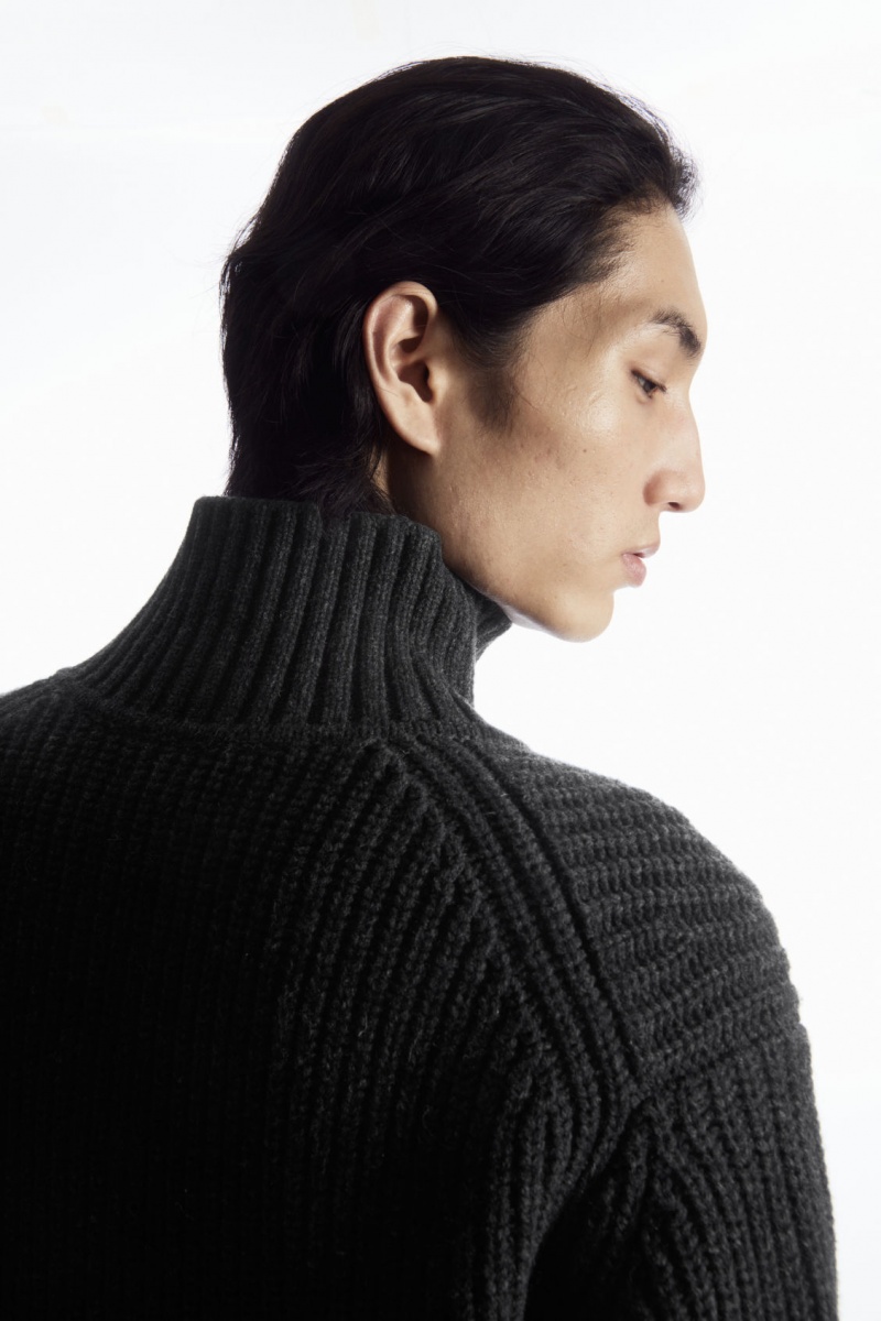 Men's COS Funnel-Neck Knitted Wool Jackets Dark Grey NZ-29ZBWIREL