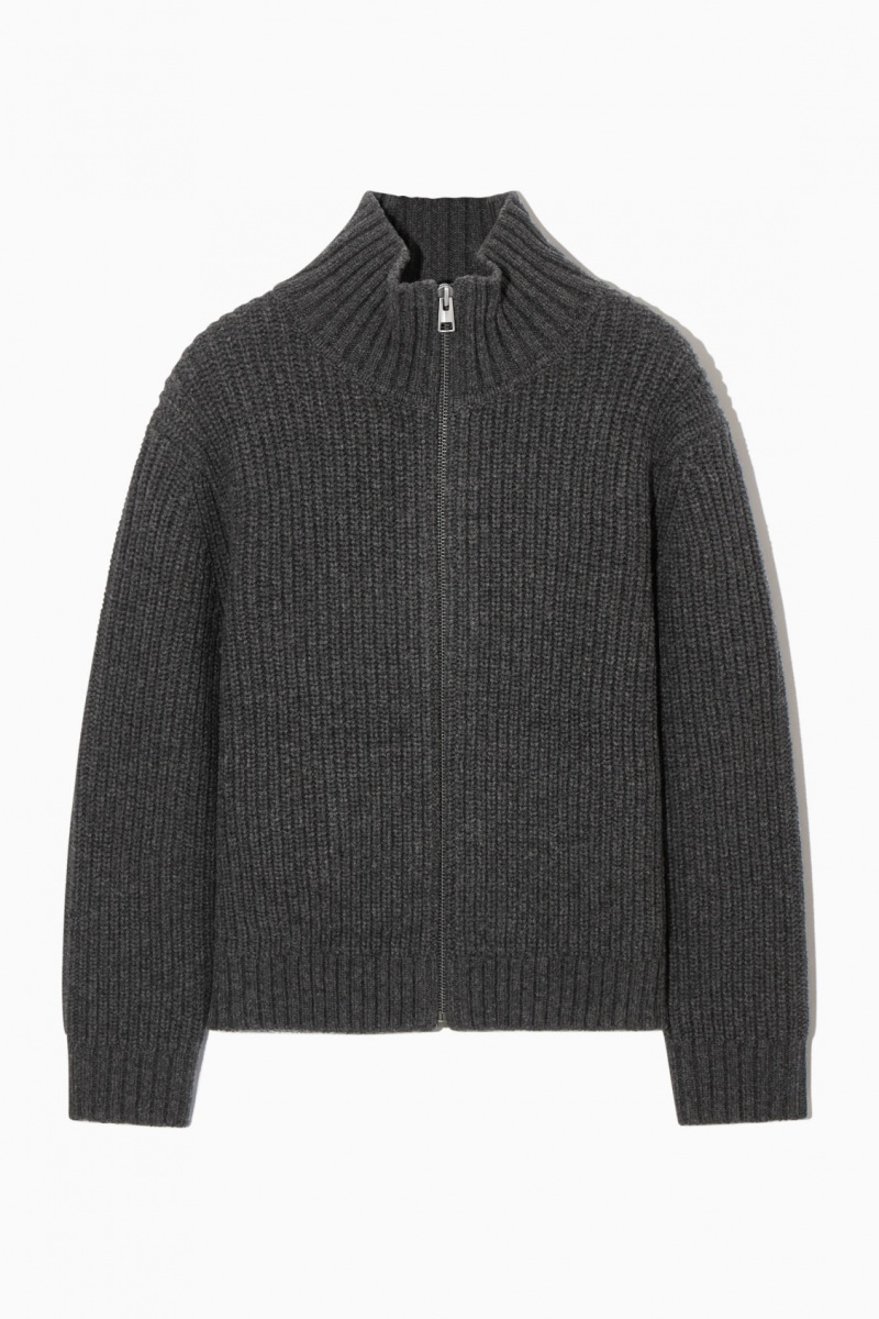 Men's COS Funnel-Neck Knitted Wool Jackets Dark Grey NZ-29ZBWIREL