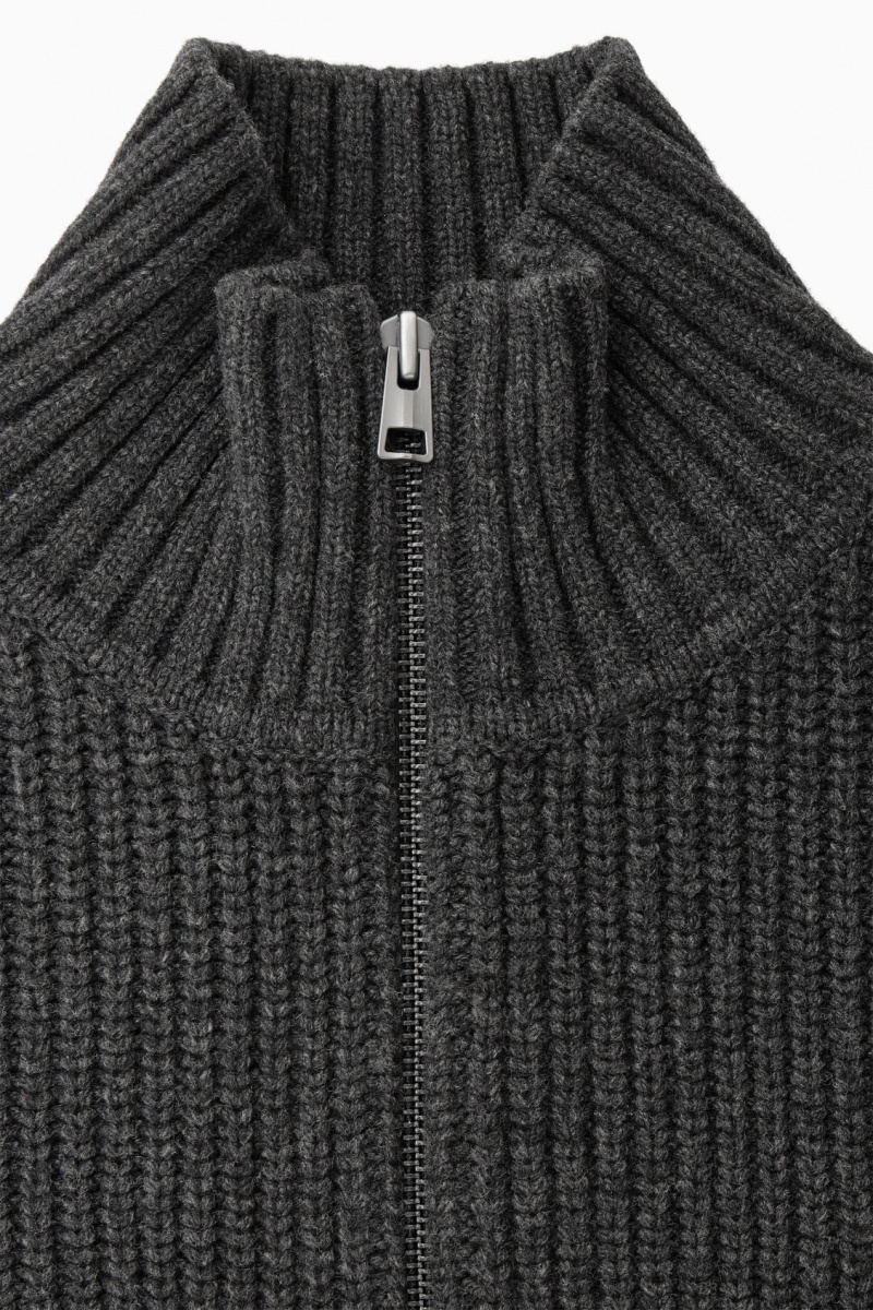 Men's COS Funnel-Neck Knitted Wool Jackets Dark Grey NZ-29ZBWIREL