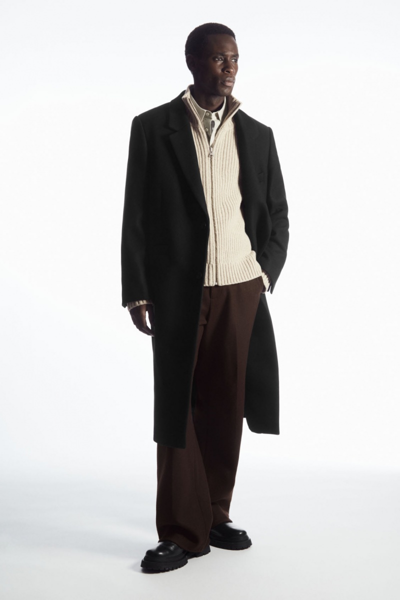 Men's COS Funnel-Neck Knitted Wool Jackets Light Beige NZ-74DITUQER