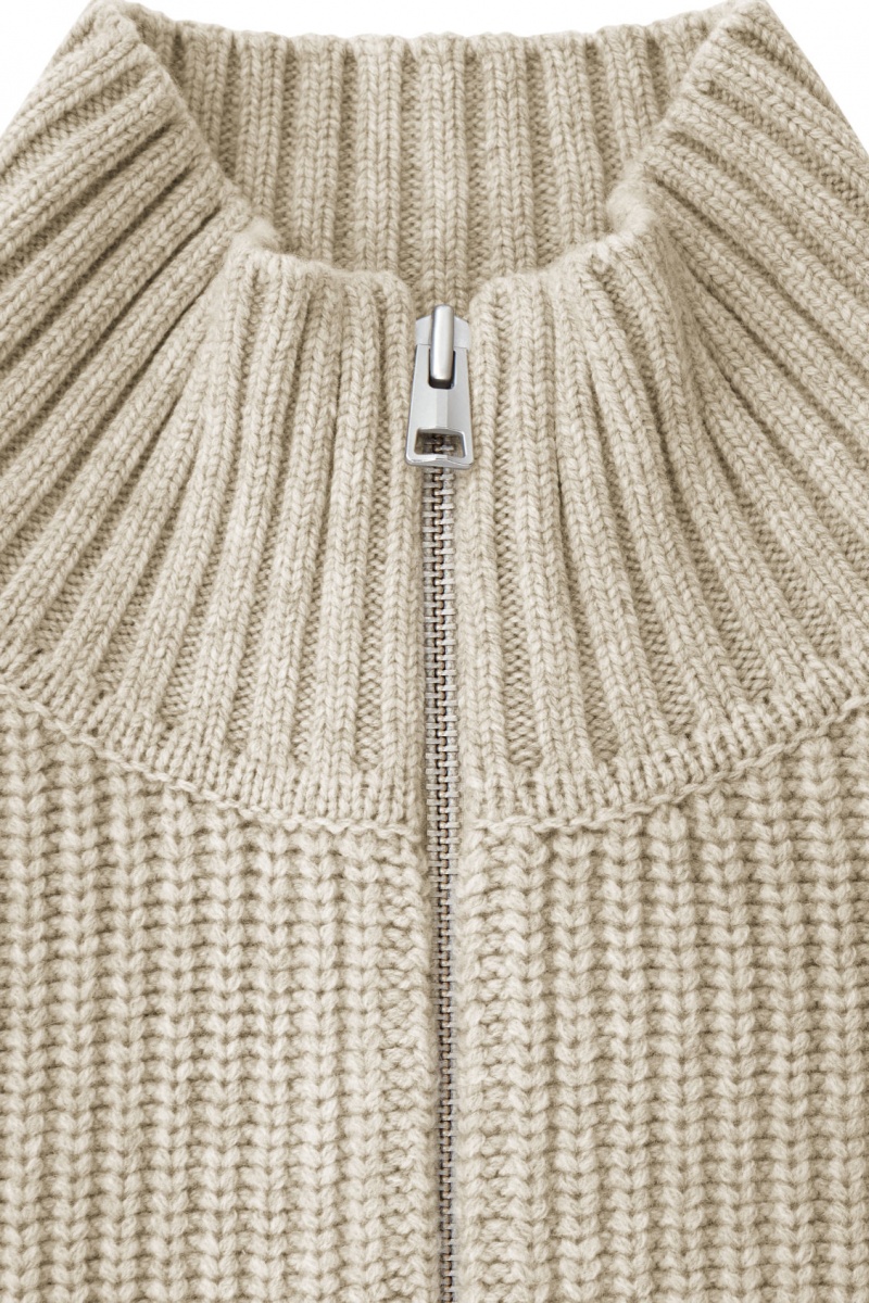 Men's COS Funnel-Neck Knitted Wool Jackets Light Beige NZ-74DITUQER