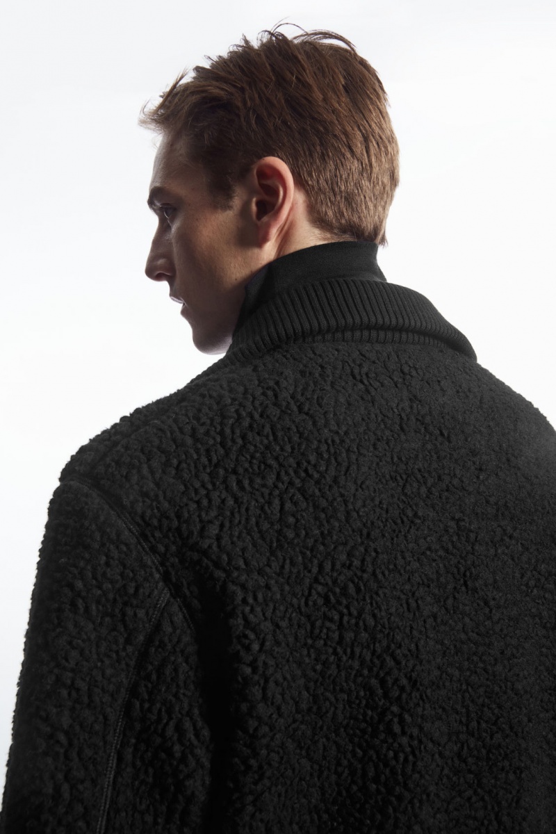 Men's COS Funnel-Neck Teddy Jackets Black NZ-46UCDKHNE
