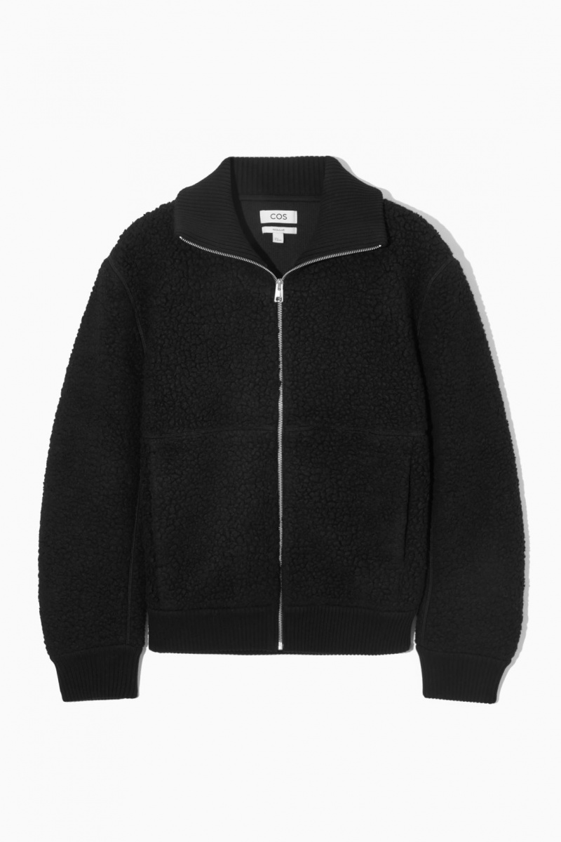 Men's COS Funnel-Neck Teddy Jackets Black NZ-46UCDKHNE