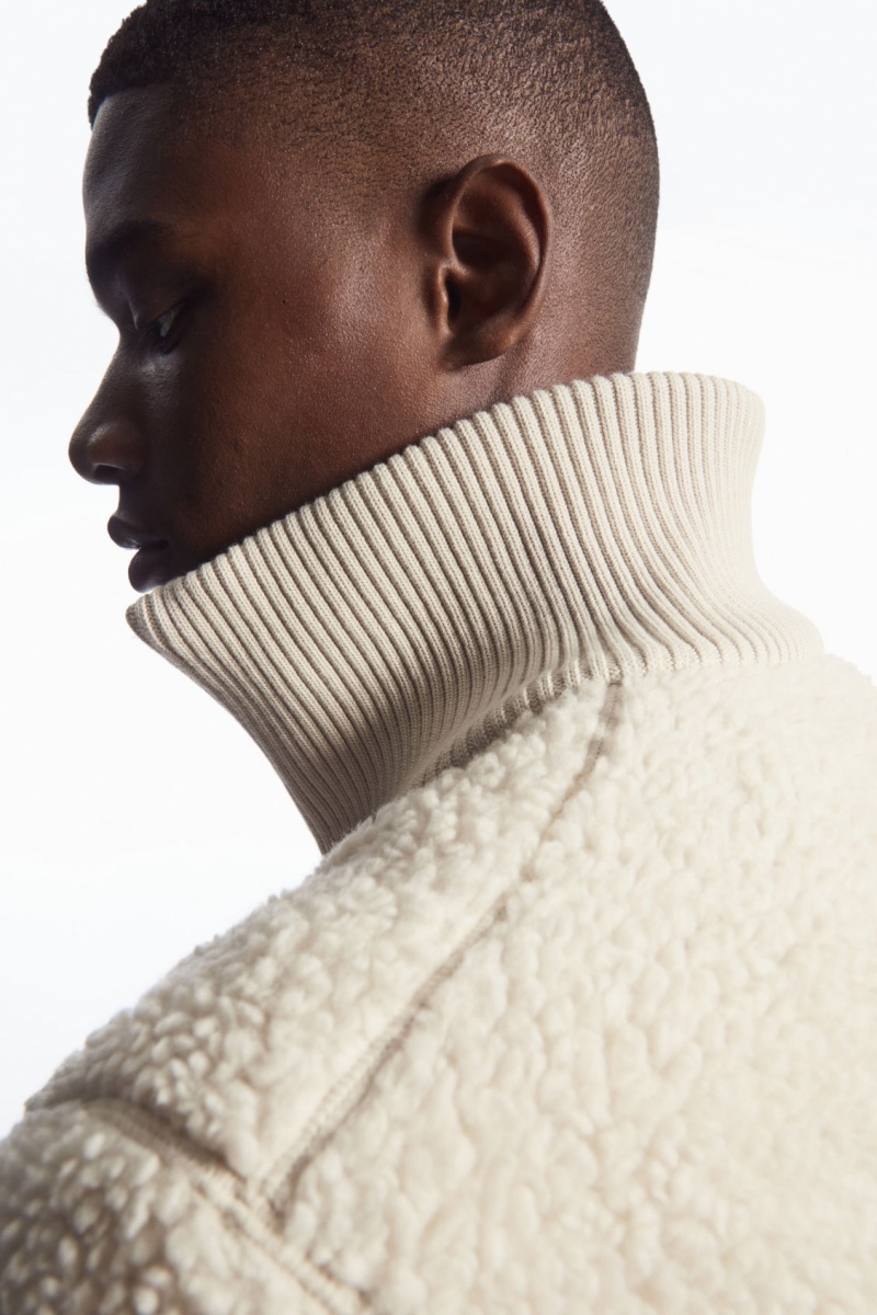 Men's COS Funnel-Neck Teddy Jackets Light Beige NZ-79SOCHFAB