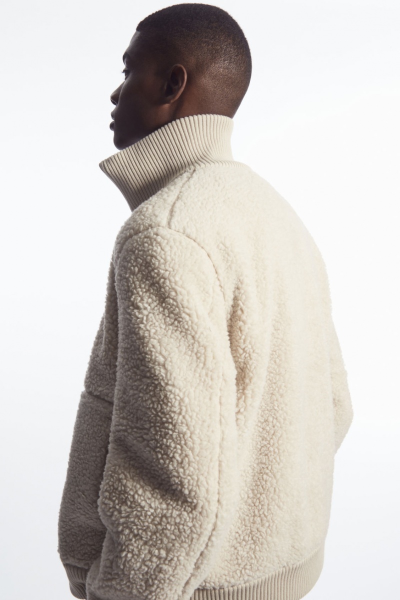 Men's COS Funnel-Neck Teddy Jackets Light Beige NZ-79SOCHFAB