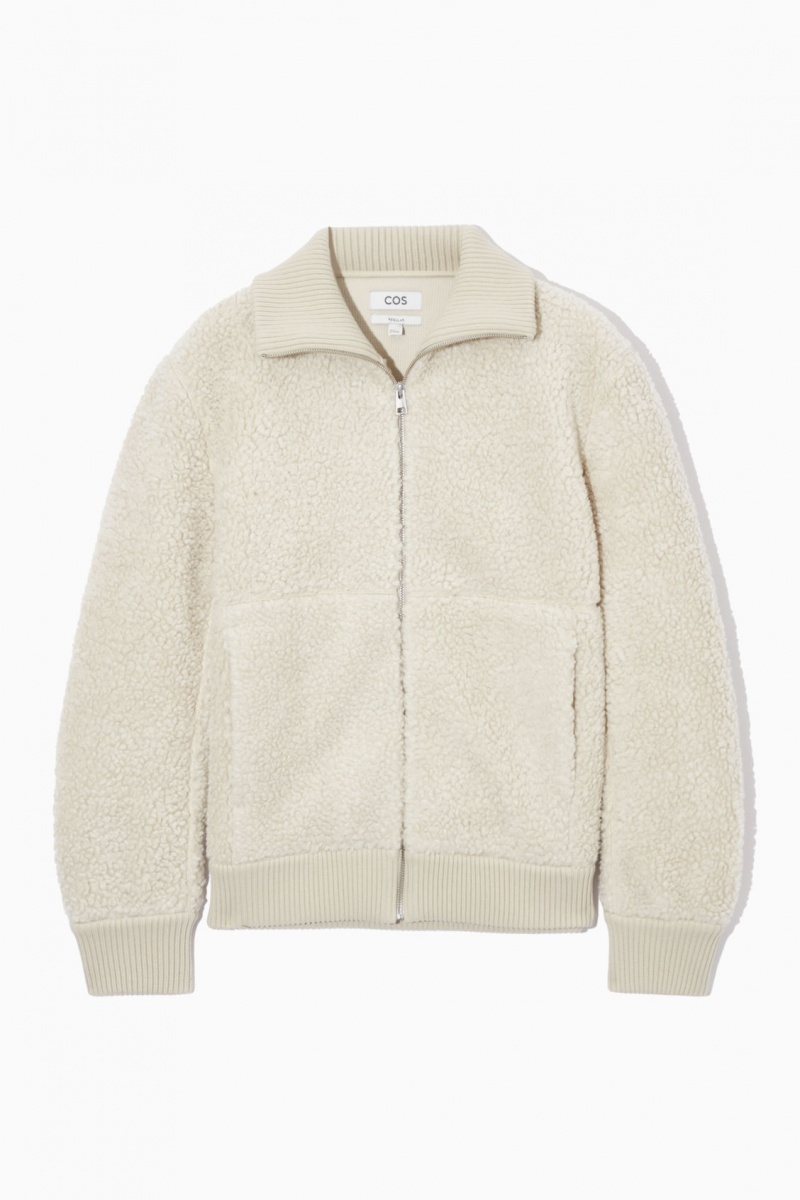 Men's COS Funnel-Neck Teddy Jackets Light Beige NZ-79SOCHFAB