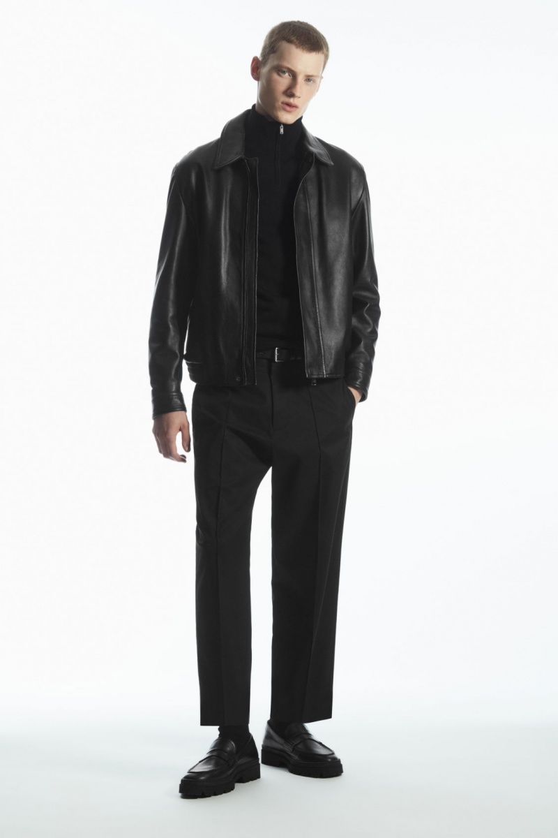 Men's COS Funnel-Neck Wool Half-Zip Sweaters Black NZ-56FOXUQDI