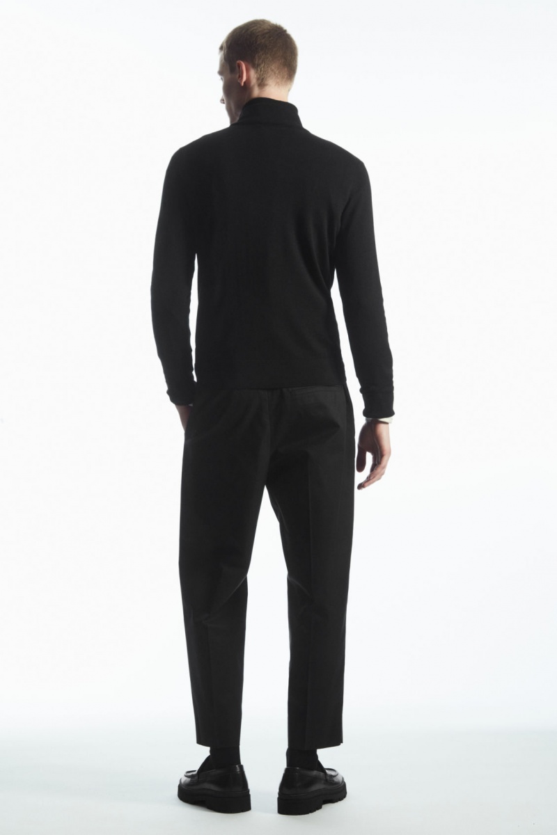 Men's COS Funnel-Neck Wool Half-Zip Sweaters Black NZ-56FOXUQDI