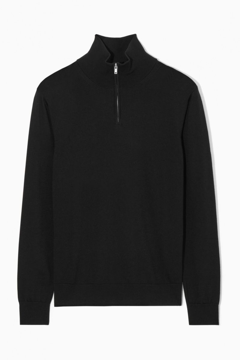 Men's COS Funnel-Neck Wool Half-Zip Sweaters Black NZ-56FOXUQDI