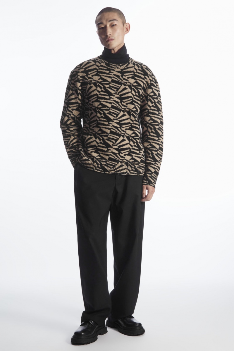 Men's COS Geometric Wool-Jacquard Jumpers Black / Beige NZ-07IGHDSPY