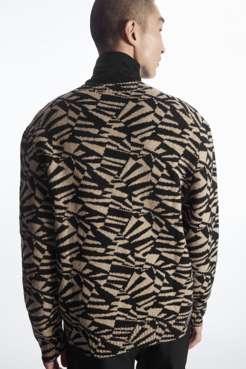 Men's COS Geometric Wool-Jacquard Jumpers Black / Beige NZ-07IGHDSPY