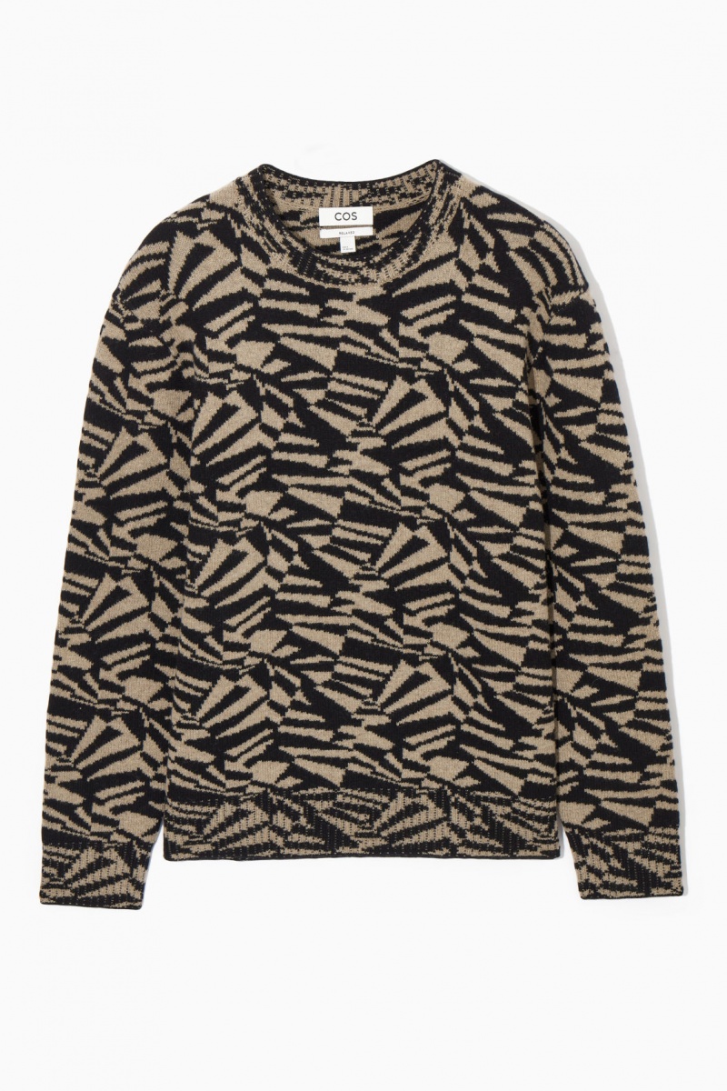Men's COS Geometric Wool-Jacquard Jumpers Black / Beige NZ-07IGHDSPY