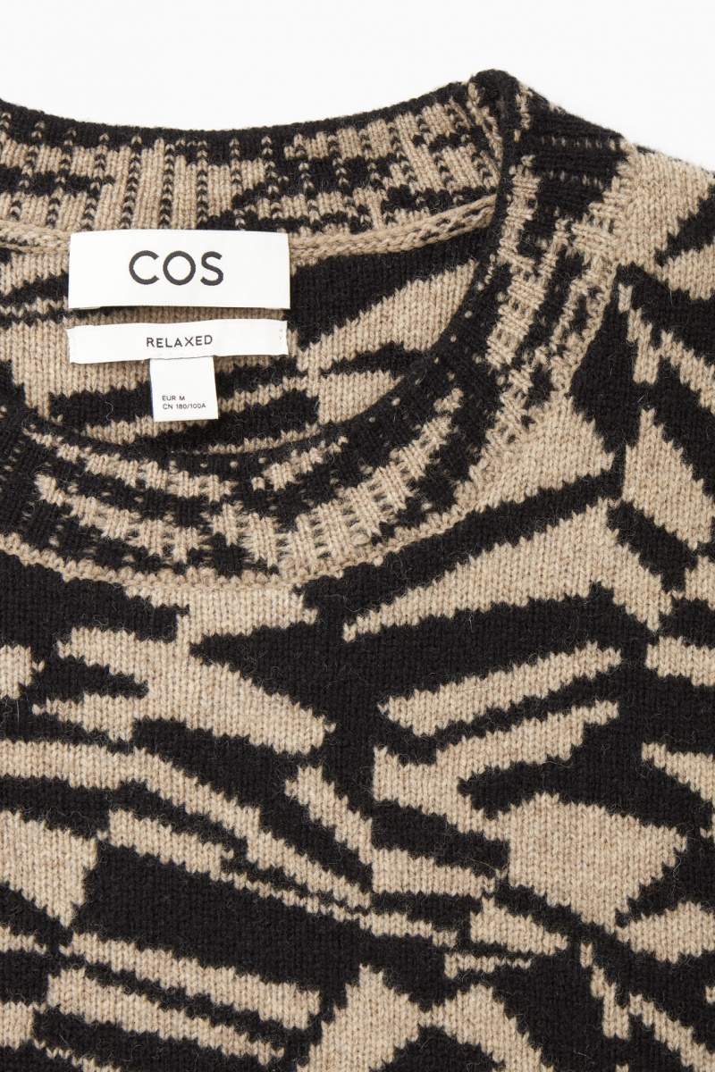 Men's COS Geometric Wool-Jacquard Jumpers Black / Beige NZ-07IGHDSPY