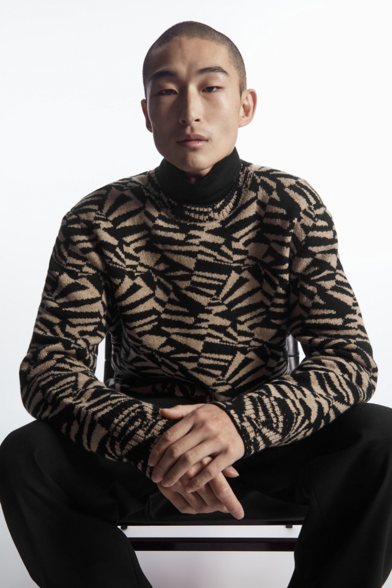Men\'s COS Geometric Wool-Jacquard Jumpers Black / Beige NZ-07IGHDSPY