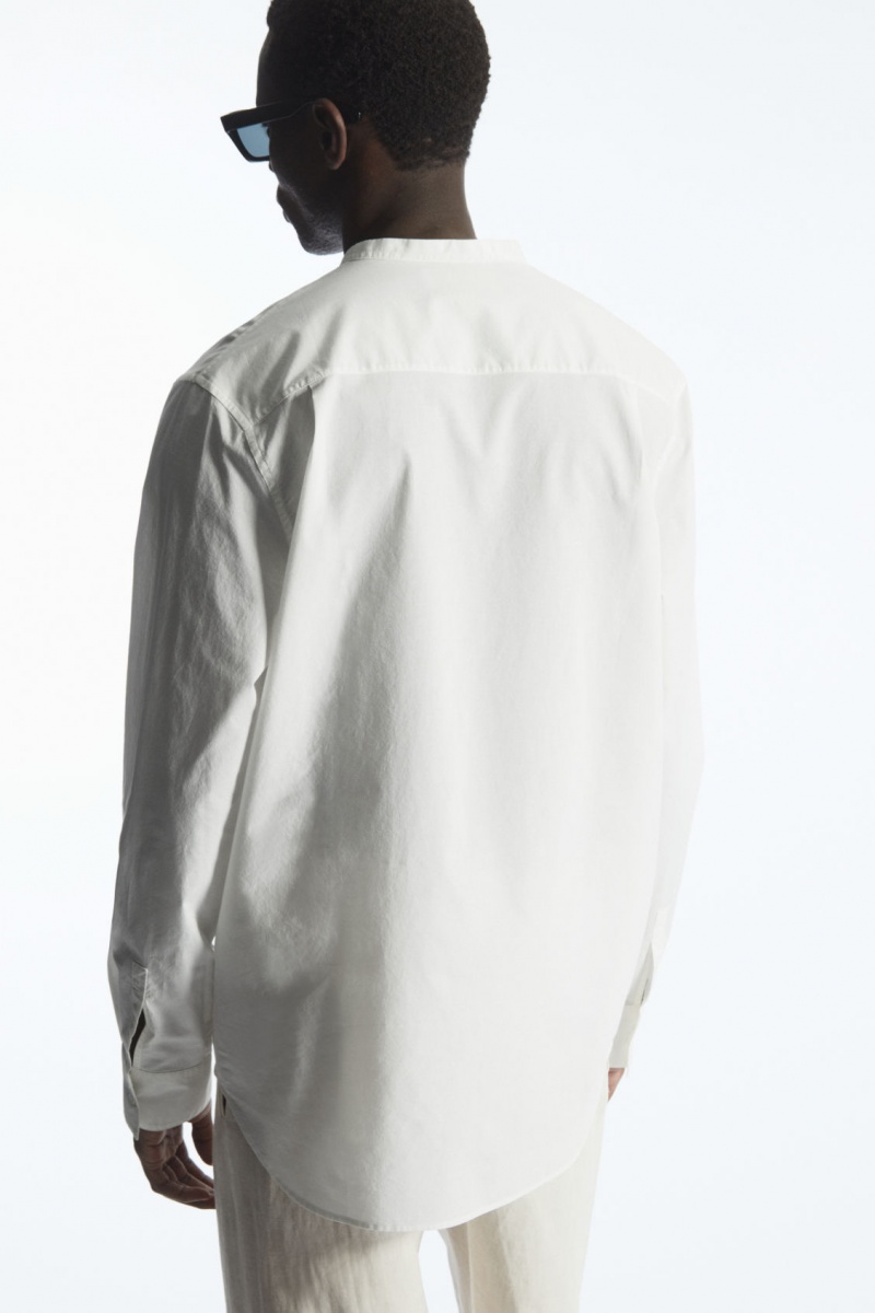 Men's COS Grandad-Collar Half-Placket Shirts White NZ-74SEFKACD