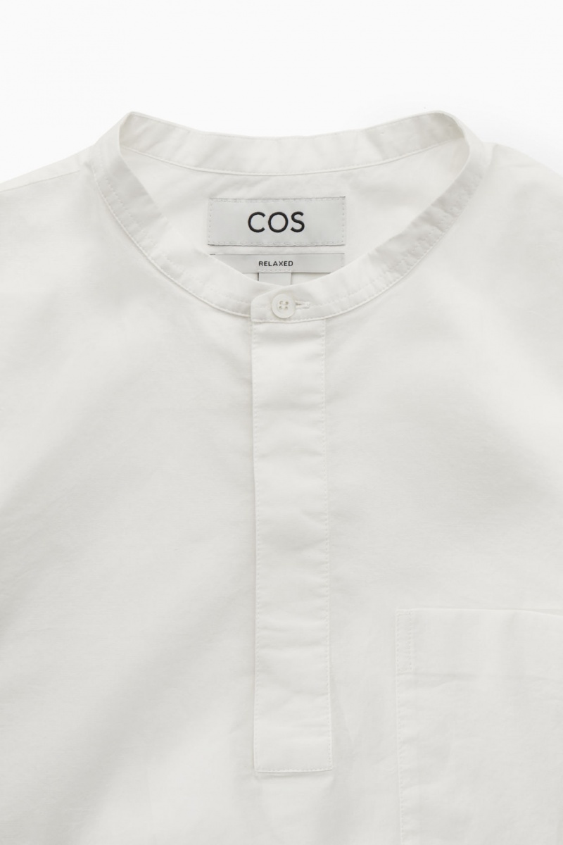 Men's COS Grandad-Collar Half-Placket Shirts White NZ-74SEFKACD