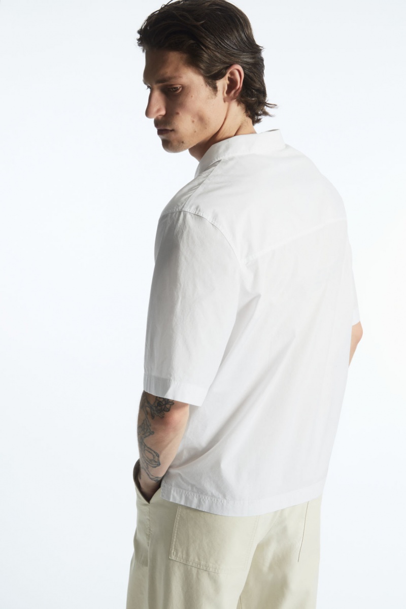 Men's COS Half-Placket Short-Sleeved Shirts White NZ-06BNZYQOU