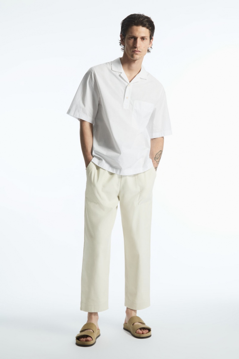 Men's COS Half-Placket Short-Sleeved Shirts White NZ-06BNZYQOU