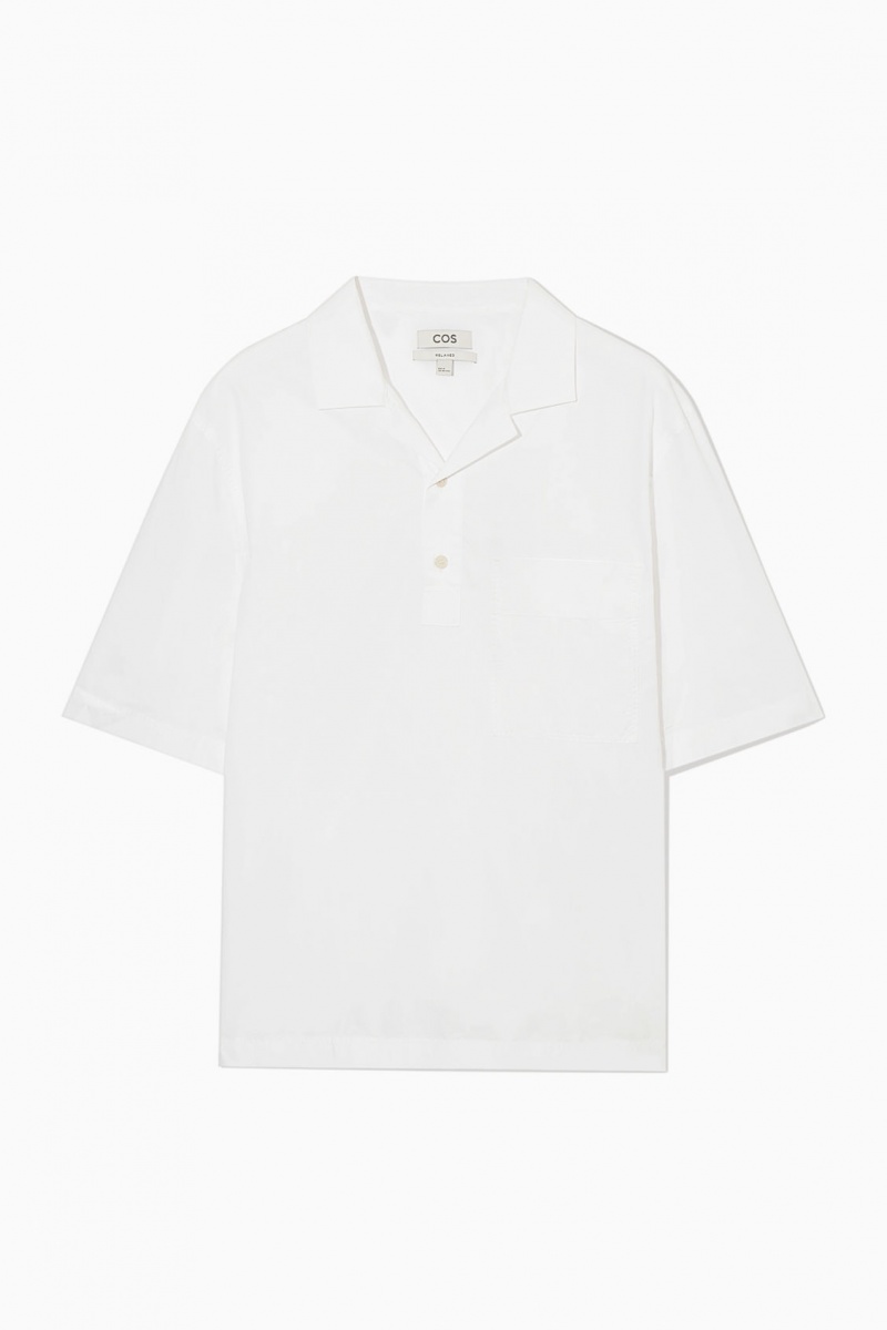 Men's COS Half-Placket Short-Sleeved Shirts White NZ-06BNZYQOU