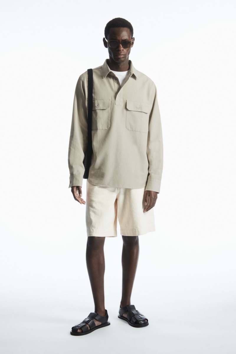Men's COS Half-Placket Utility Overshirt Shirts Beige NZ-57GSUKQPF