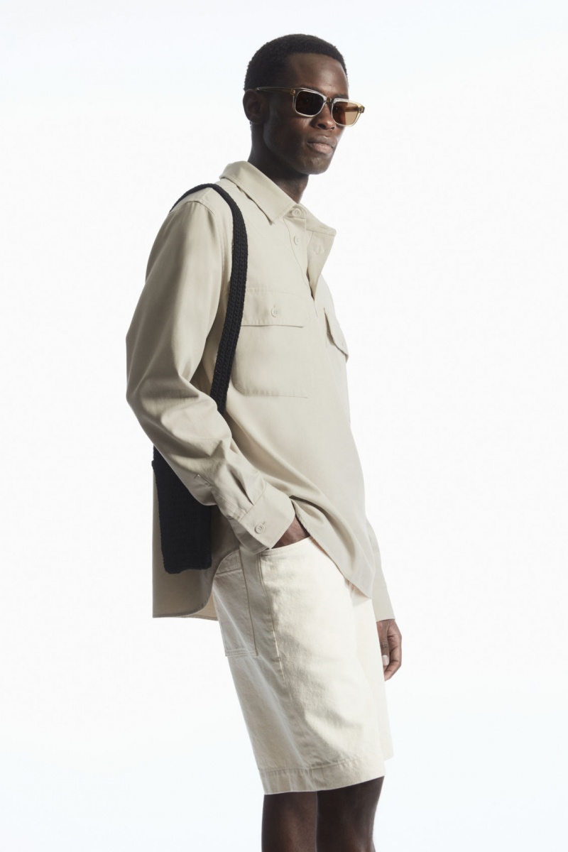 Men's COS Half-Placket Utility Overshirt Shirts Beige NZ-57GSUKQPF