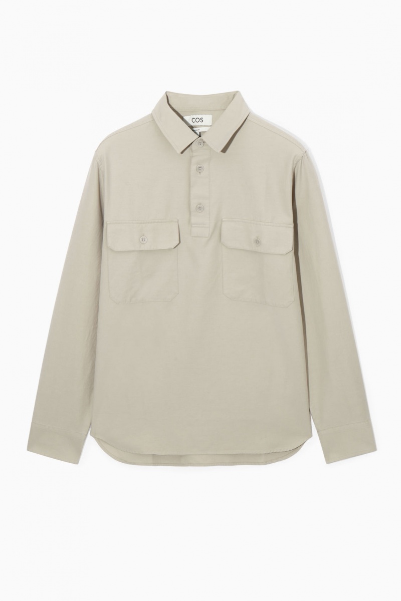 Men's COS Half-Placket Utility Overshirt Shirts Beige NZ-57GSUKQPF
