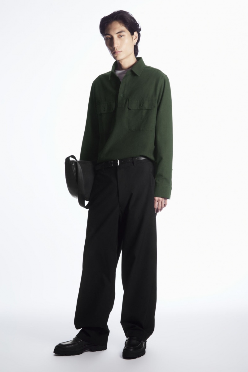 Men's COS Half-Placket Utility Overshirt Shirts Dark Green NZ-81IPMSOHG