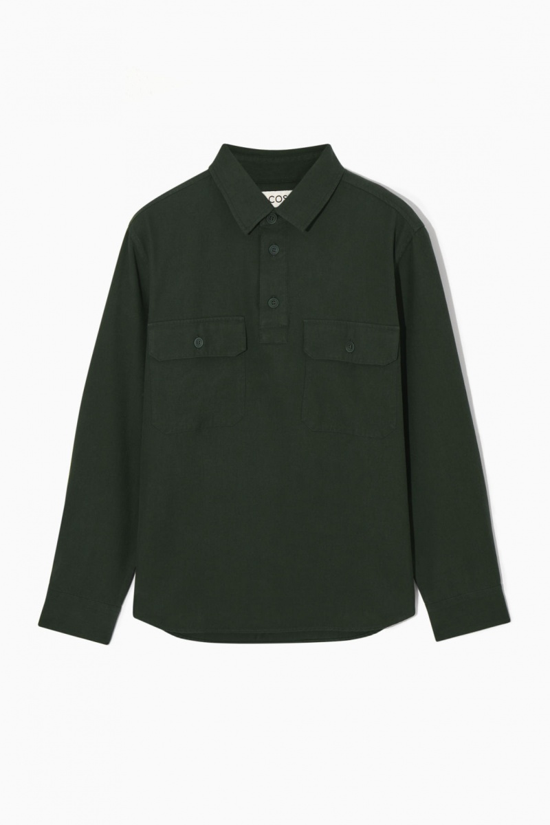 Men's COS Half-Placket Utility Overshirt Shirts Dark Green NZ-81IPMSOHG