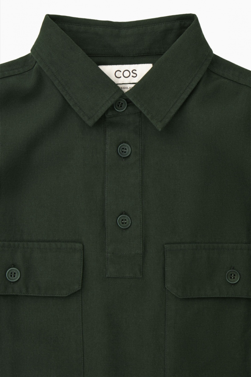 Men's COS Half-Placket Utility Overshirt Shirts Dark Green NZ-81IPMSOHG