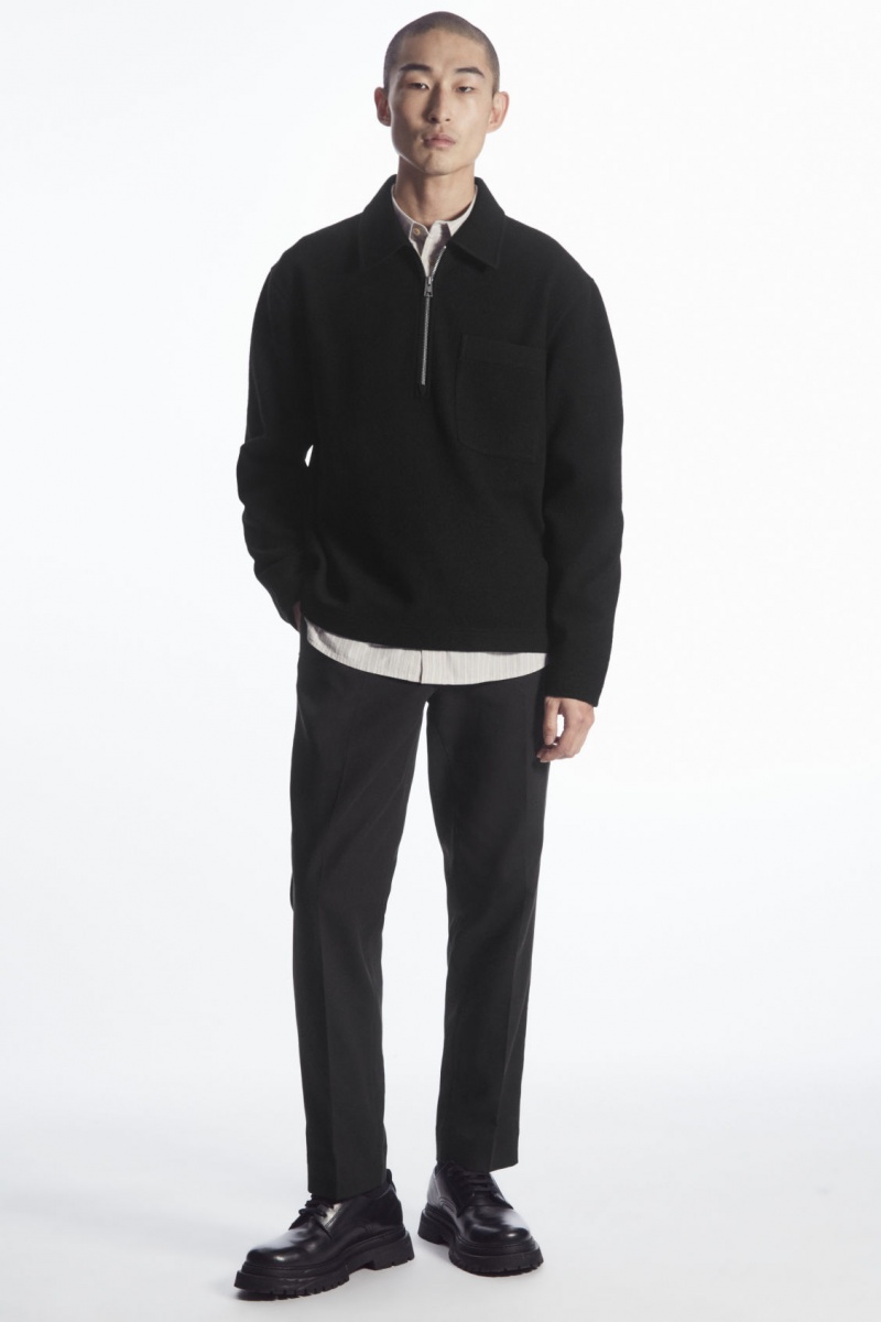 Men's COS Half-Zip Wool-Blend Sweaters Black NZ-14KLUZFXP