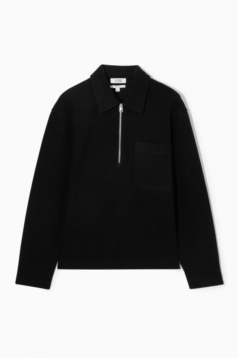 Men's COS Half-Zip Wool-Blend Sweaters Black NZ-14KLUZFXP