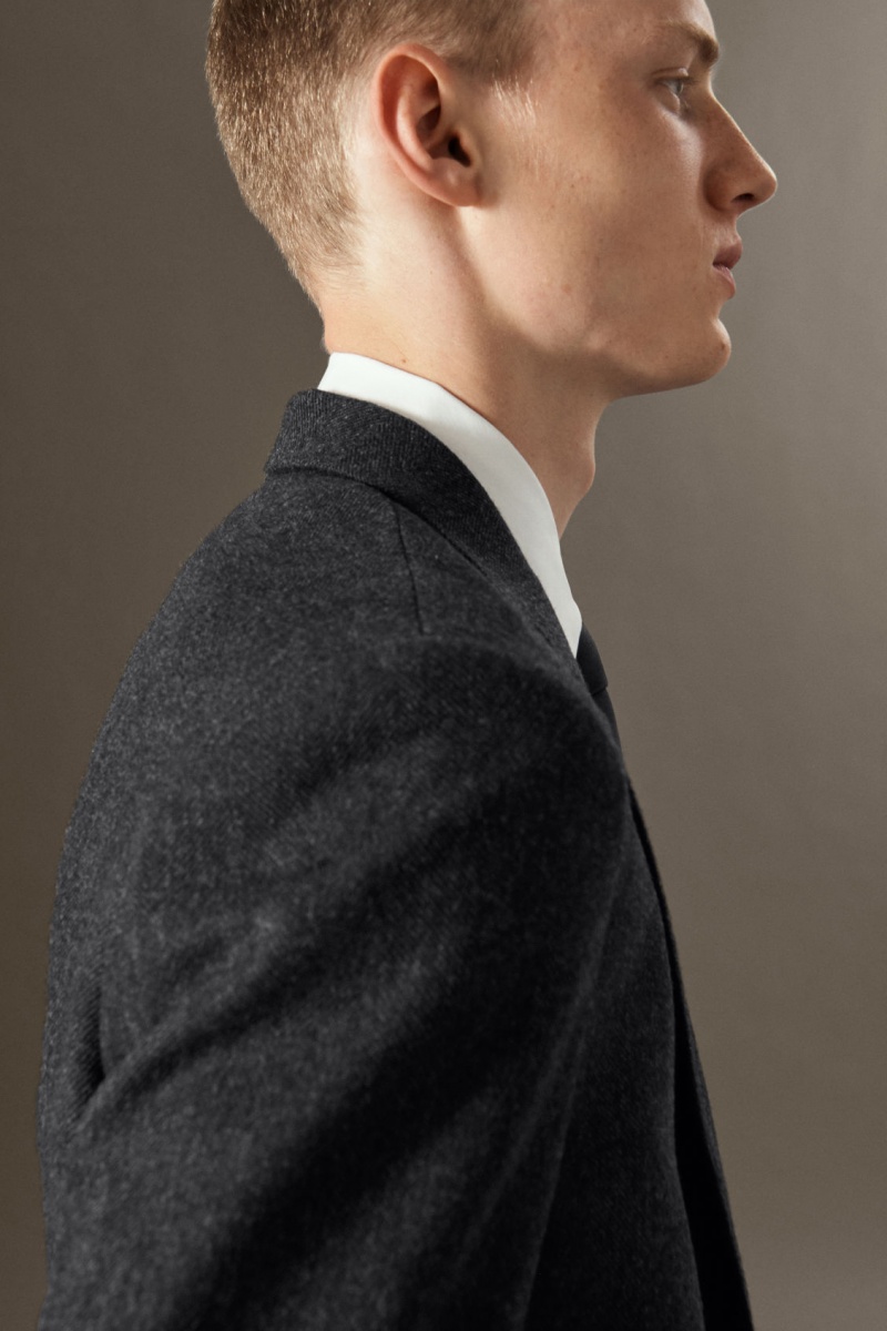 Men's COS Herringbone Wool Regular Blazer Dark Grey NZ-81IUVYODR