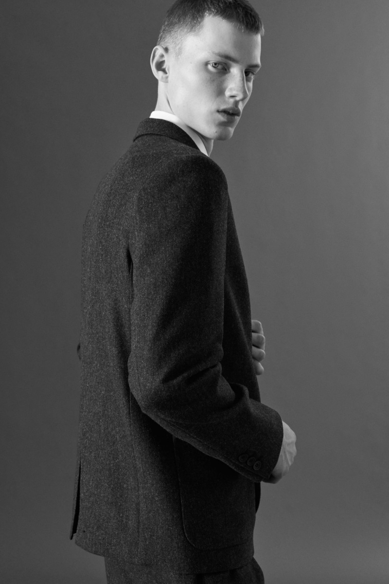 Men's COS Herringbone Wool Regular Blazer Dark Grey NZ-81IUVYODR