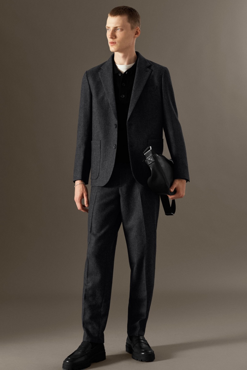 Men's COS Herringbone Wool Regular Blazer Dark Grey NZ-81IUVYODR