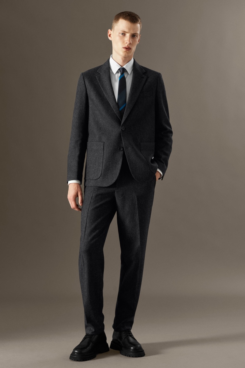 Men's COS Herringbone Wool Regular Blazer Dark Grey NZ-81IUVYODR