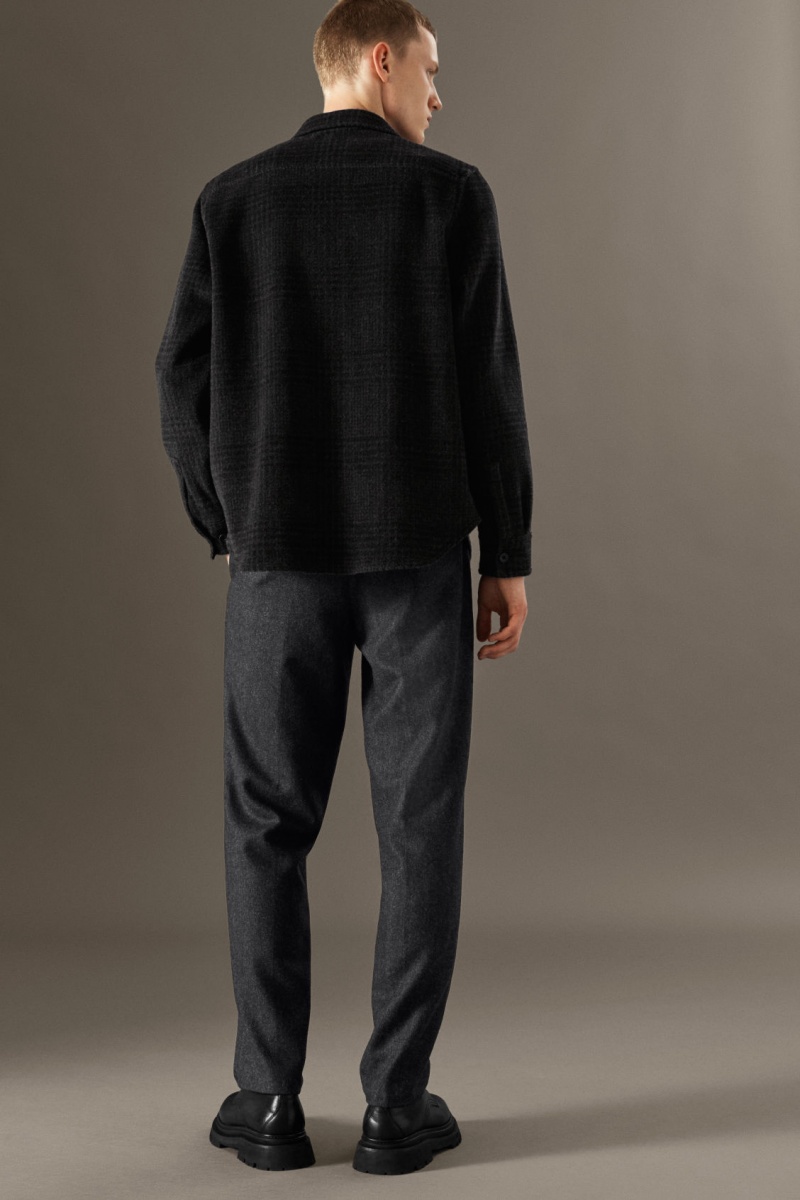 Men's COS Herringbone Wool Straight Trousers Dark Grey NZ-35VYPMUDB