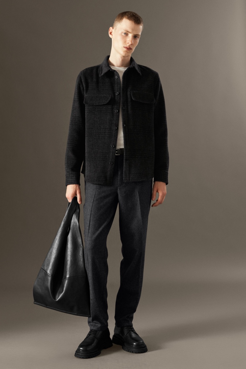 Men's COS Herringbone Wool Straight Trousers Dark Grey NZ-35VYPMUDB