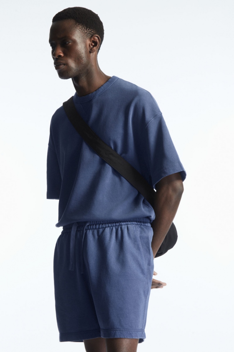 Men's COS Jersey Drawstring Shorts Dark Blue NZ-64XDZKRIA