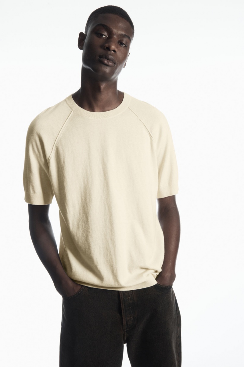 Men's COS Knitted Cashmere-Blend T-Shirt Cream NZ-87RJOGSMP