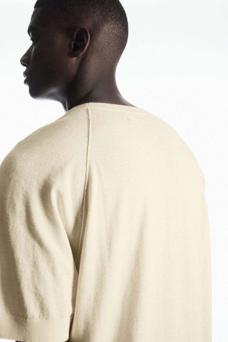 Men's COS Knitted Cashmere-Blend T-Shirt Cream NZ-87RJOGSMP