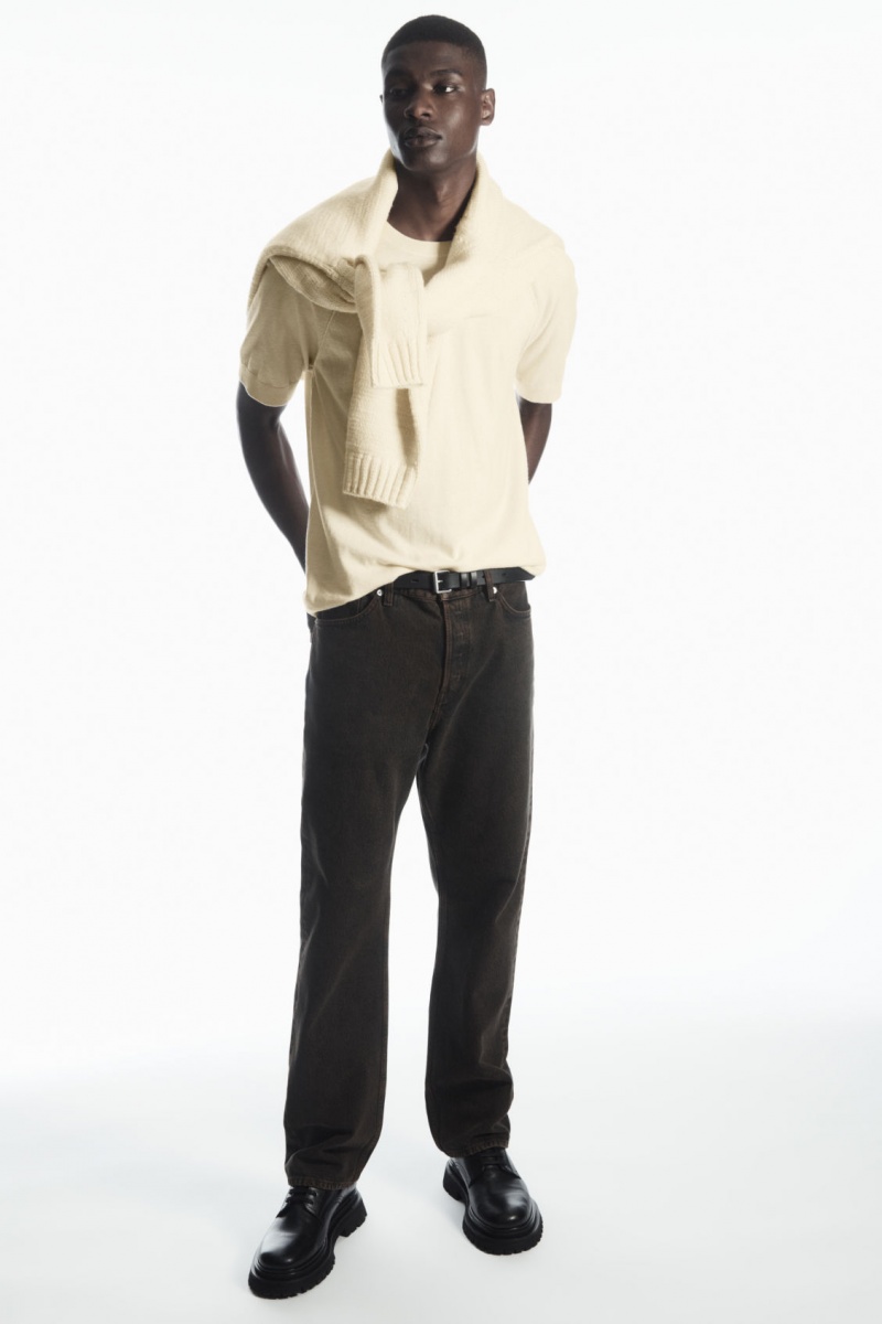 Men's COS Knitted Cashmere-Blend T-Shirt Cream NZ-87RJOGSMP