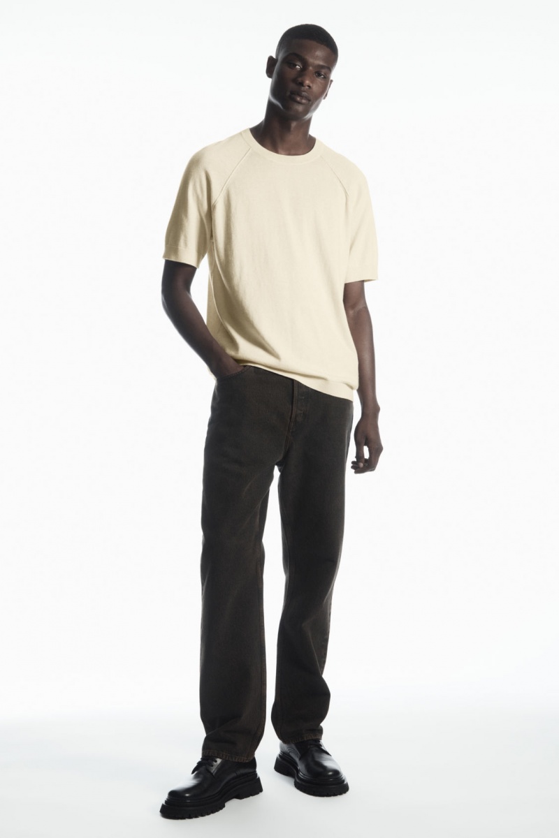 Men's COS Knitted Cashmere-Blend T-Shirt Cream NZ-87RJOGSMP