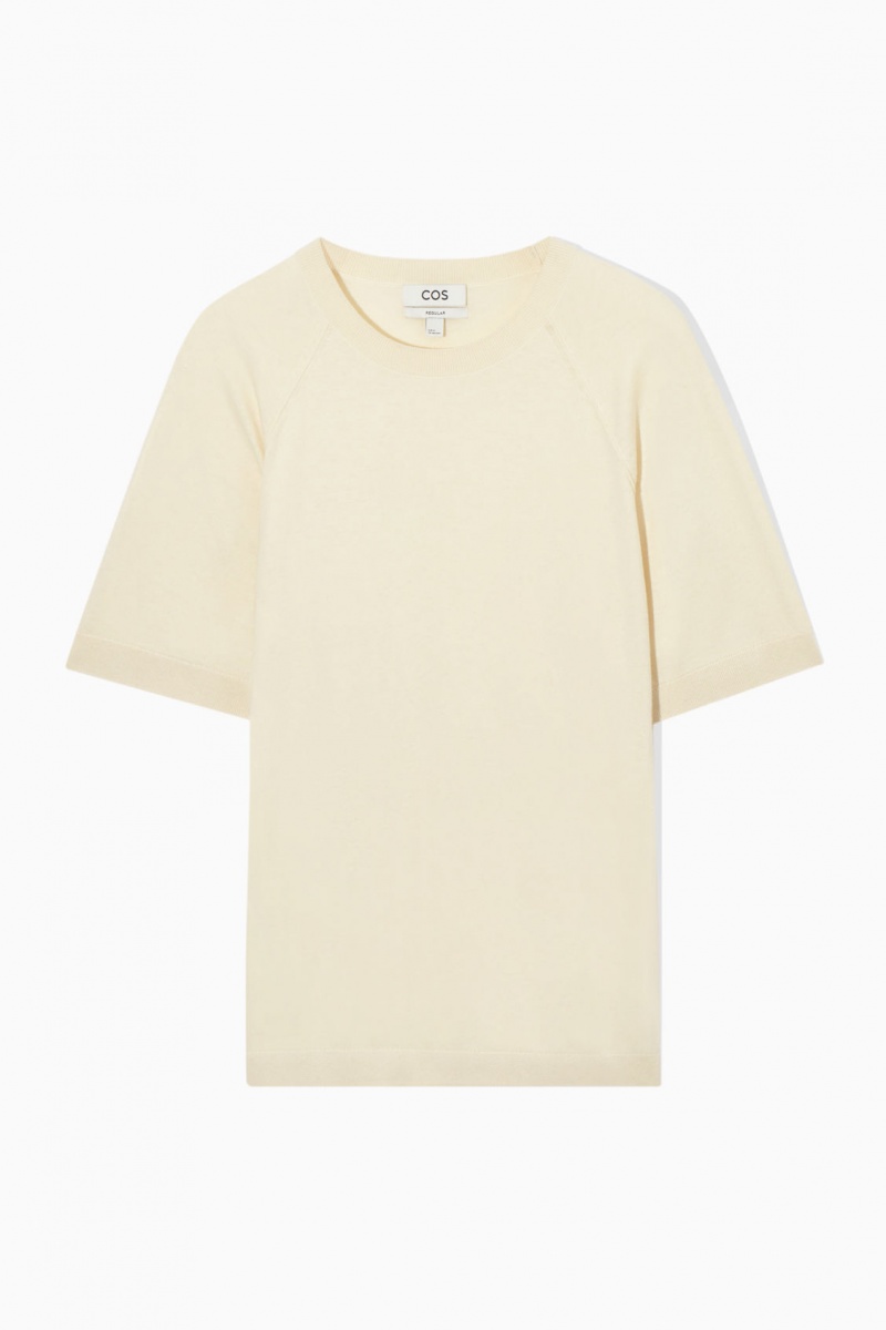 Men's COS Knitted Cashmere-Blend T-Shirt Cream NZ-87RJOGSMP