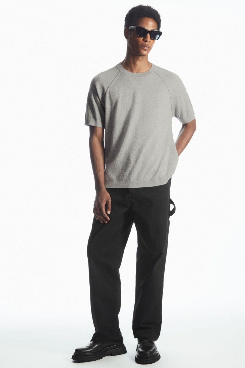 Men's COS Knitted Cashmere-Blend T-Shirt Grey NZ-02MABWJXO