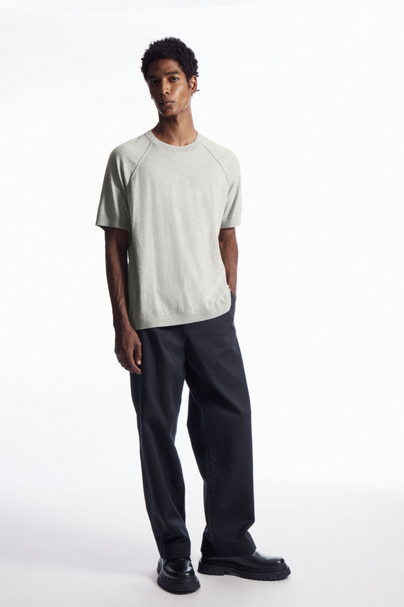 Men's COS Knitted Cashmere-Blend T-Shirt Grey NZ-02MABWJXO
